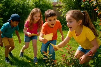 des enfants jouant dans le jardin