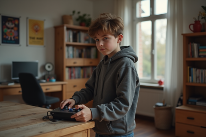 Adolescent de 15 ans débranchant une console dans sa chambre