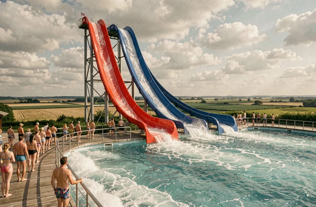 Toboggans imposants et piscine à vagues de l'Aquapark Bellewaerde près d'Ypres accessibles depuis Lille