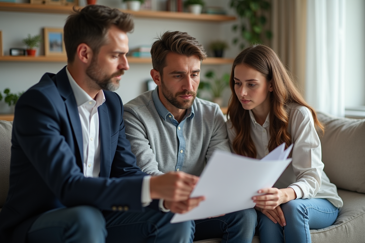 Avocat expliquant des documents à des frères et sœurs dans un salon
