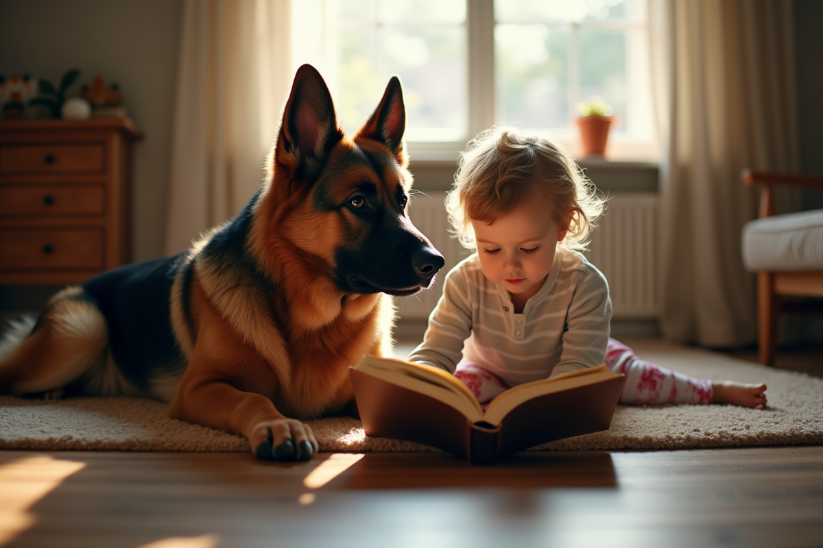 Chien berger allemand allongé près d