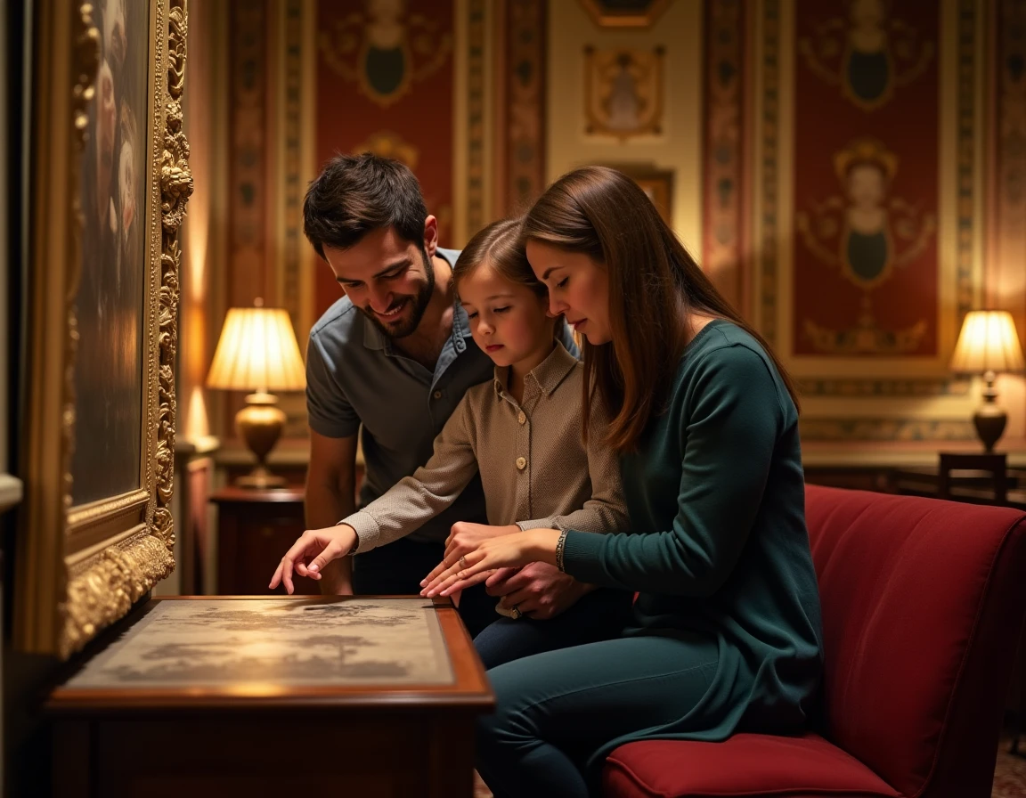 Famille découvrant une salle d'exposition immersive sur l'époque impressionniste au Château d'Auvers-sur-Oise