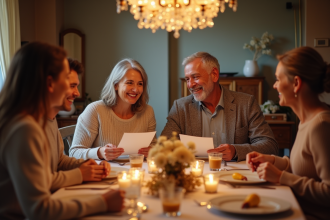 Couple mature assis à une table décorée en famille