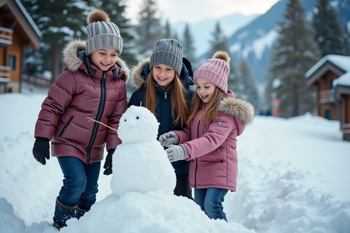 Enfants jouant dans la neige près d