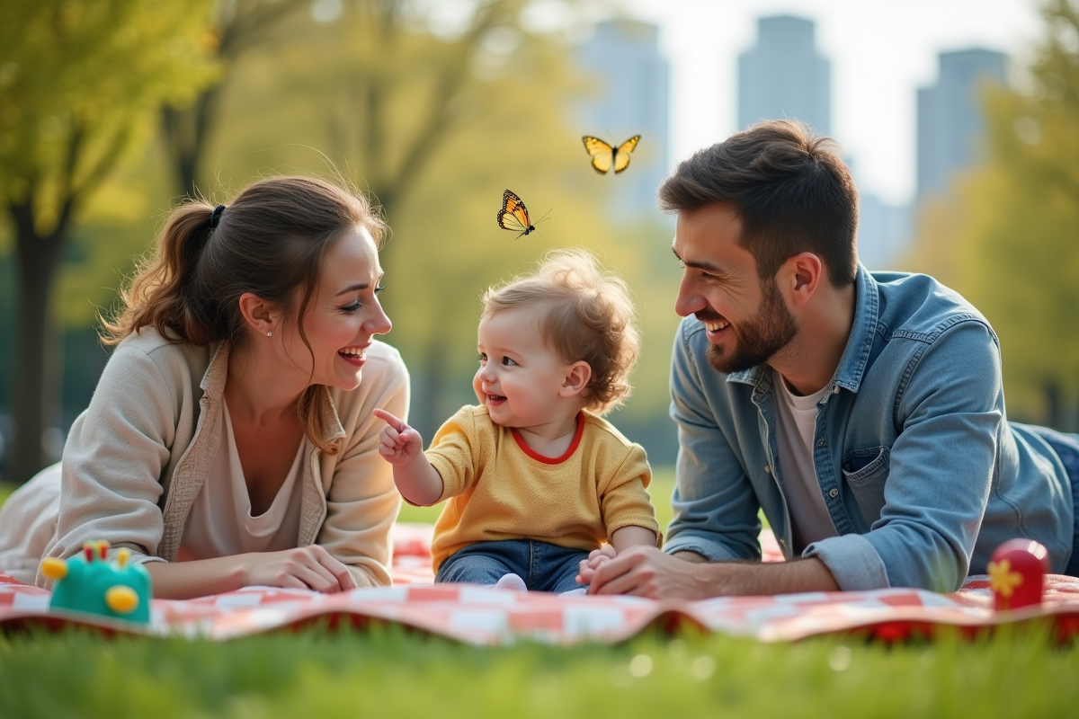 Jeune famille profitant d