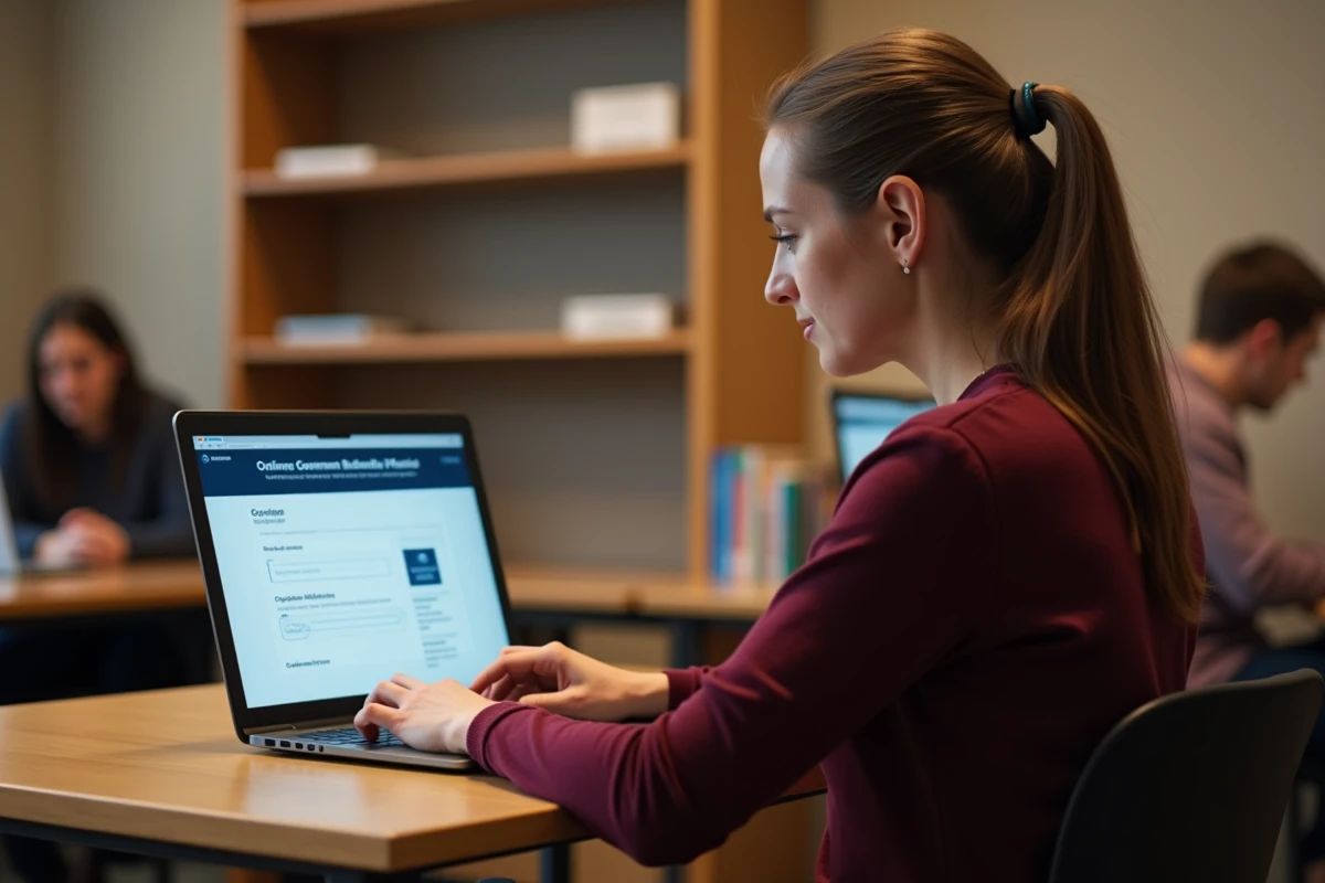 Jeune femme consultant en ligne les dates de versement du RSA 2026 sur un ordinateur portable
