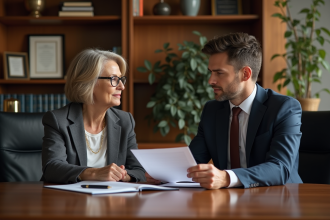 Femme mature et jeune homme en affaires dans un bureau
