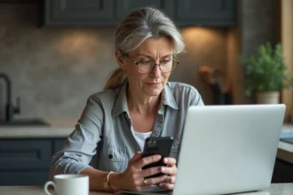 Femme d'âge moyen au travail dans une cuisine moderne