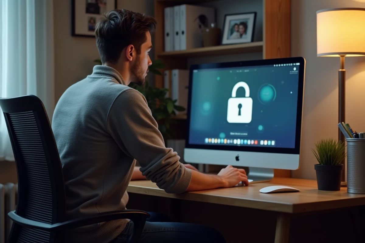 Jeune homme concentré devant son ordinateur dans un bureau