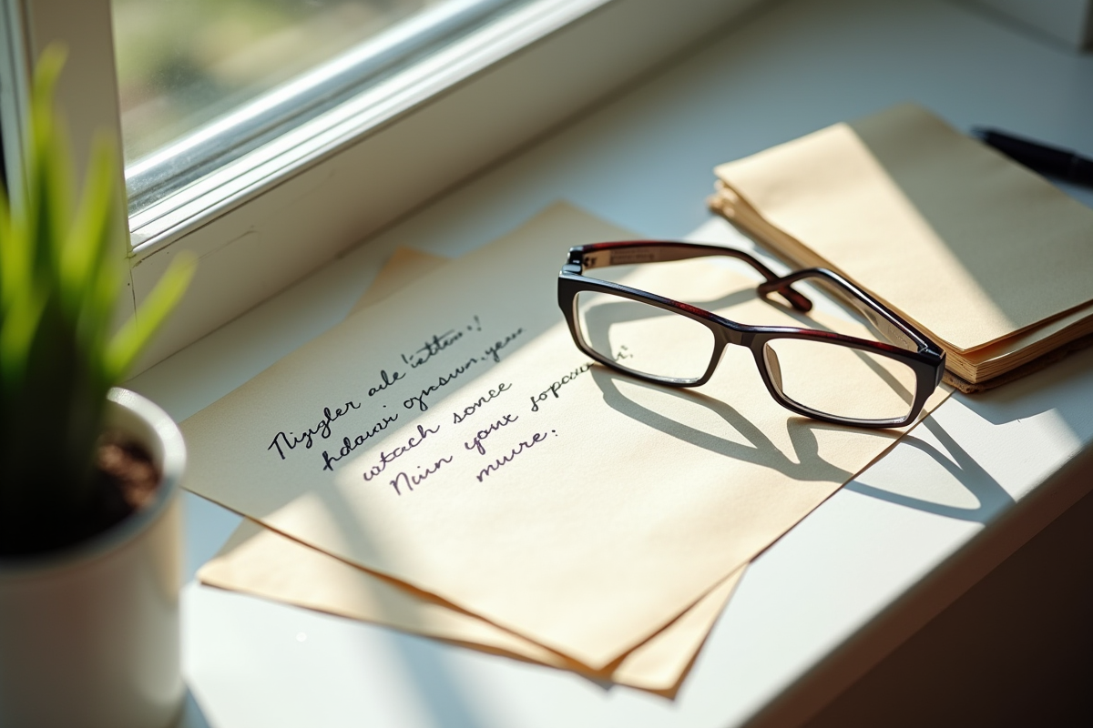 Une lettre de despedide avec des lunettes sur une fenêtre lumineuse