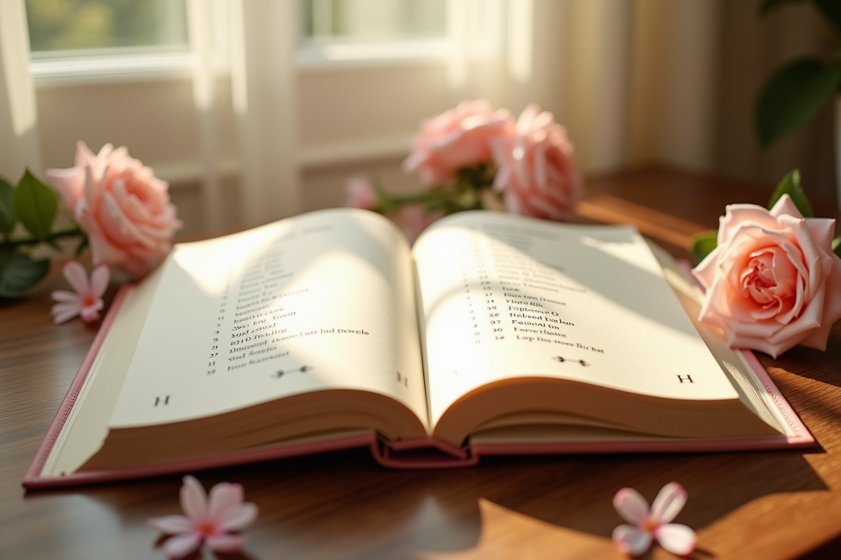 Livre de prénoms pour bébé avec noms en H sur table en bois
