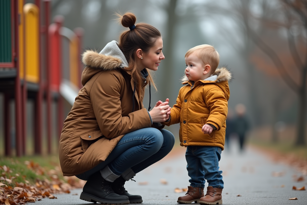 Maman et son enfant dans un parc en automne