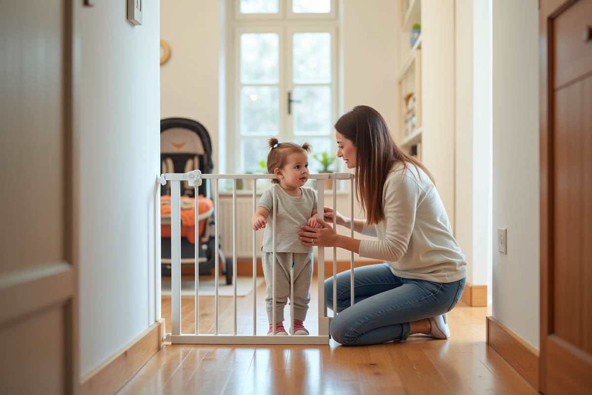 Maman aide sa fille à sécuriser la barrière d